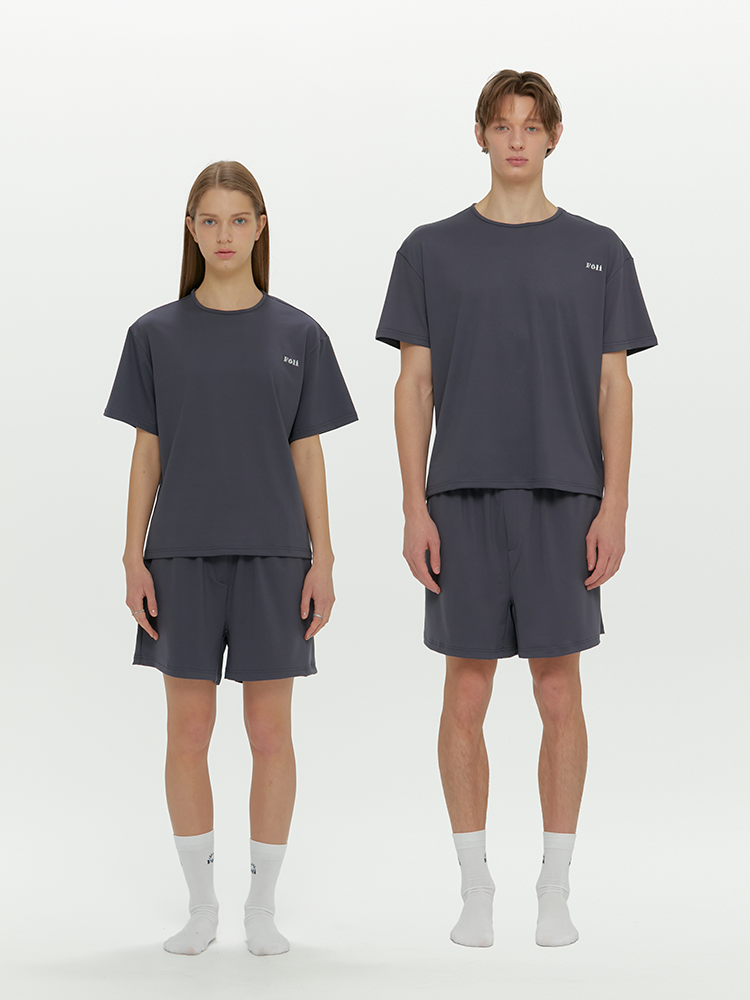 Foli(フォリー)の「(Unisex) Essential Stretch Fit Half Sleeves PJ Set, Charcoal(Tops)」