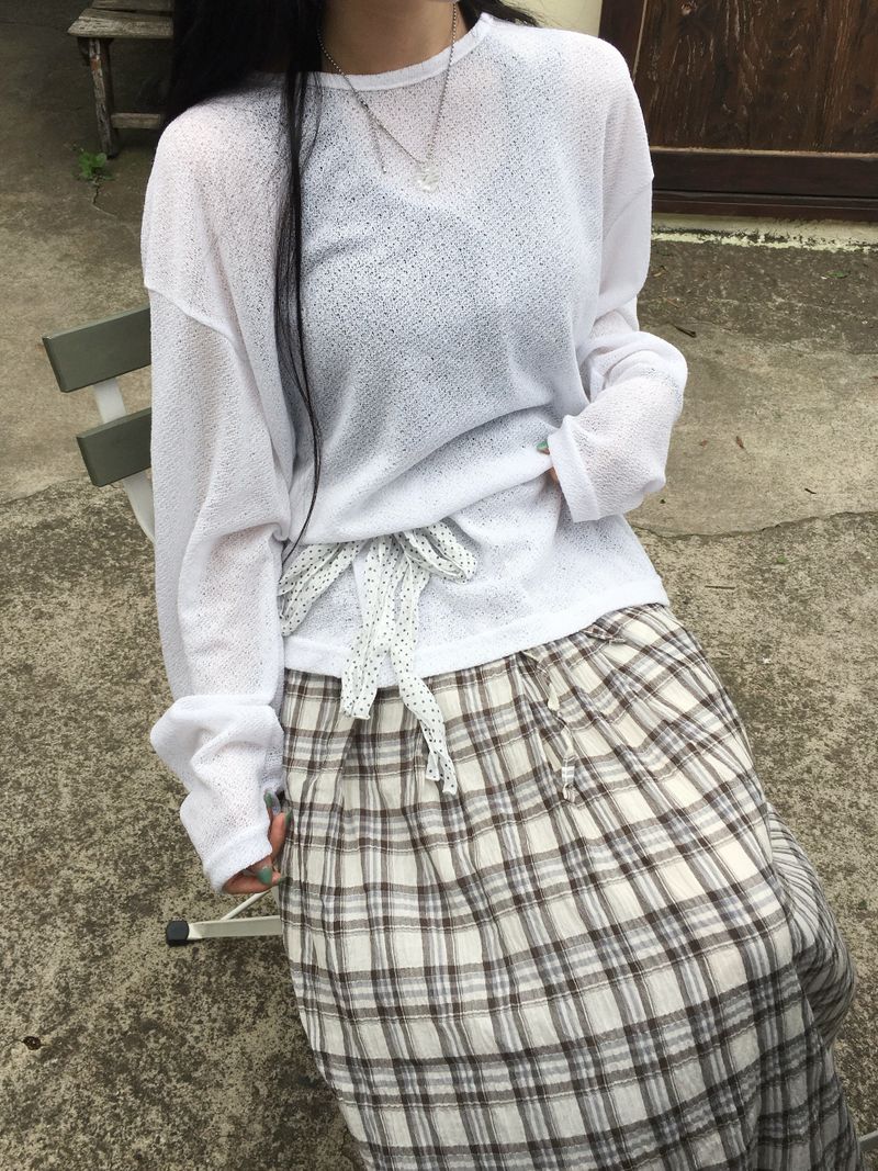 Obdic U-neck See-through Linen Long Sleeve (5c)