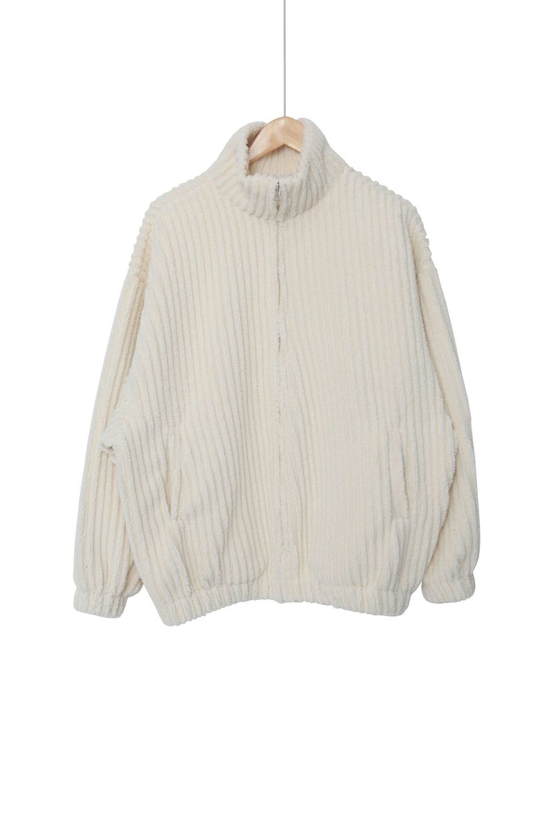 fur ribbed zip-up jacket