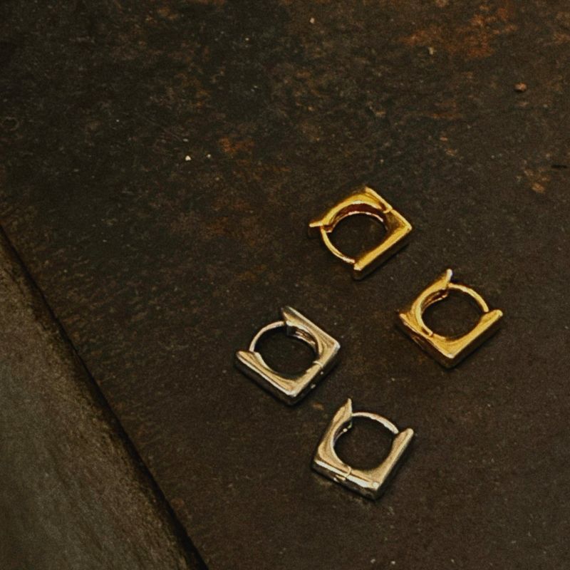 Basic square ring earring(Silver)