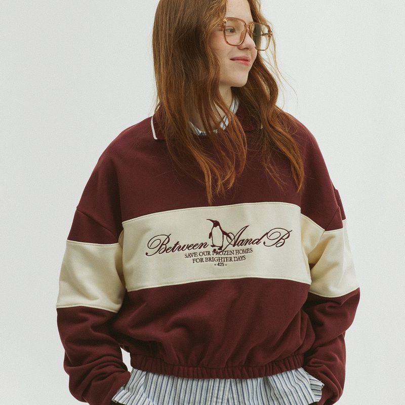COLOR BLOCK COLLAR SWEATSHIRT_BURGUNDY