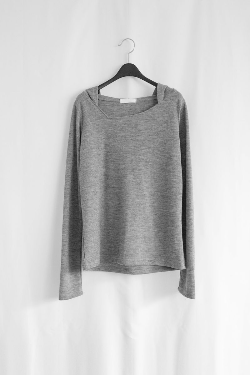 cutting shoulder unbal hood top(3colors)