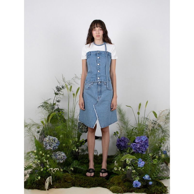 SCARF DENIM TUBE TOP - SKY BLUE