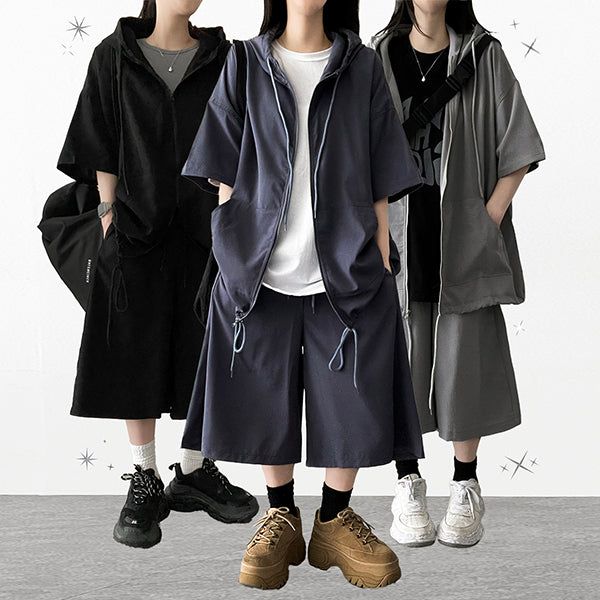 hijjoo（ハイチュー）の「シャイン リンクル ボクシーフィット ストリング フーディ ジップアップジャンパー（ジャケット/アウター）」