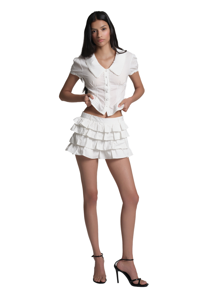 Milk cream tiered skirt, White