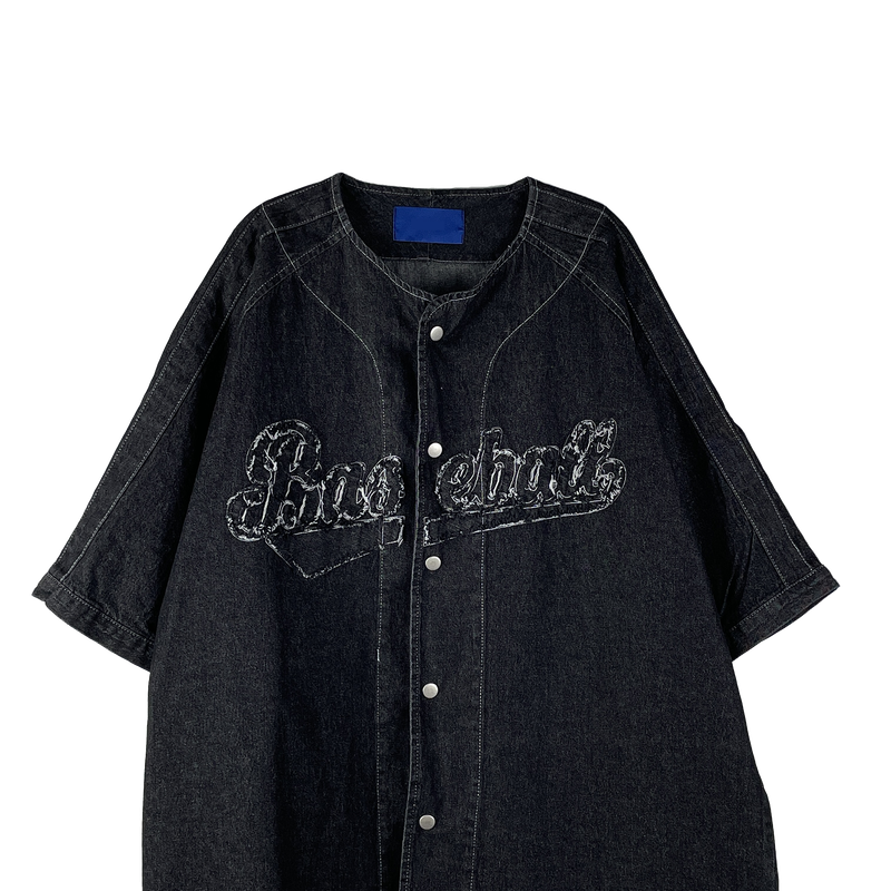 Baseball denim short-sleeved shirt