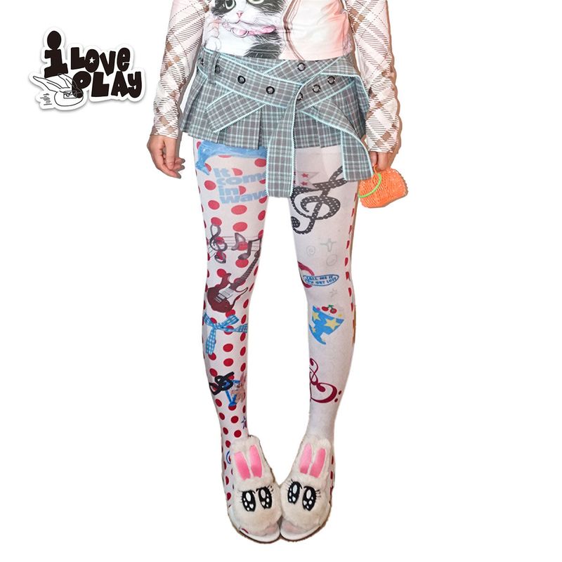 loveplayshop（ラブプレイショップ）の「loveplayshop レッド ポカ ドットパッチワークシルクストッキング（ファッション小物）」