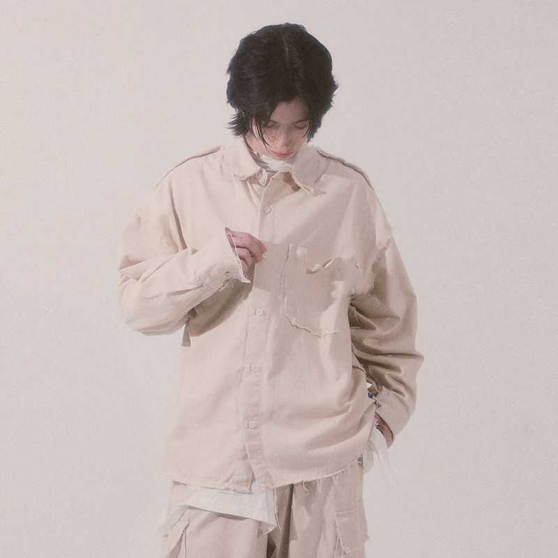 grunge plain shirt_lightbeige