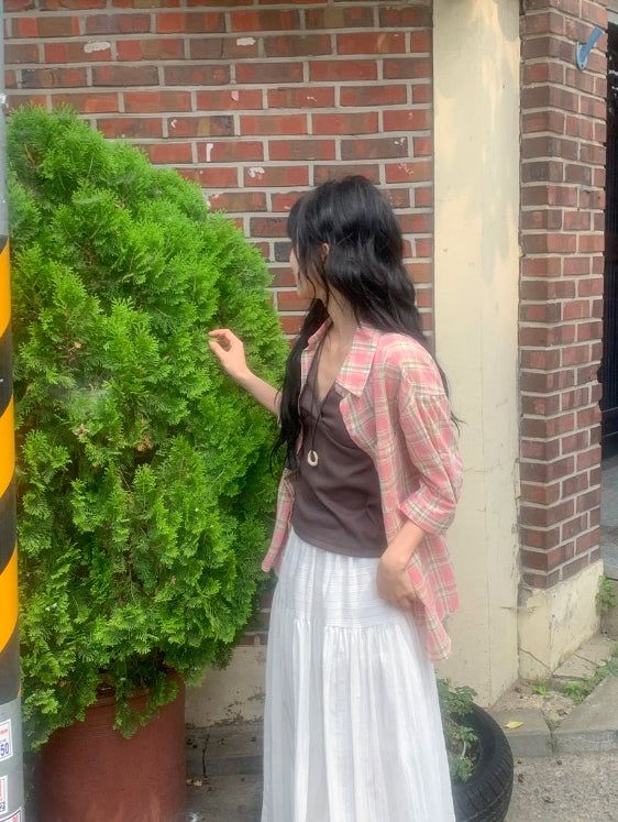 Toui Check Three Quarter Rolled-up Loose Fit Shirt