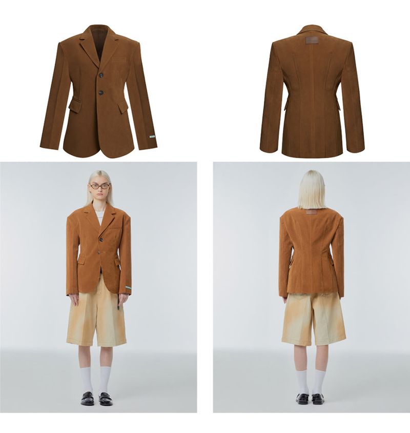 Power shoulder faux-suede jacket