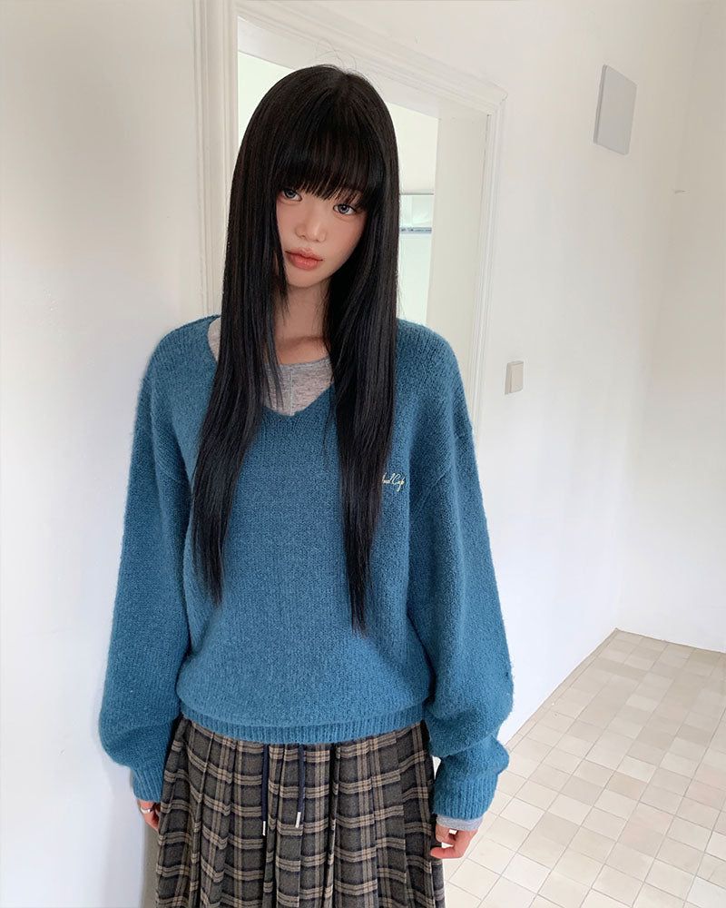 [ORIGINAL] Furry Loose-Fit V-Neck Knit
