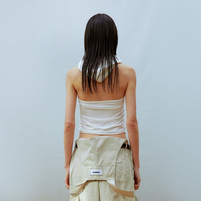 Hood Halter Sleeveless Top (WHITE)