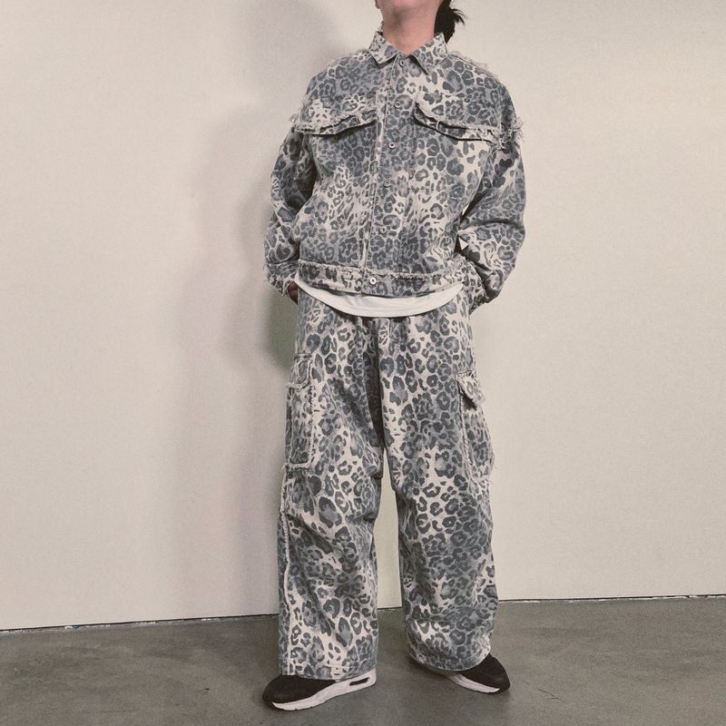 leopard grunge wide pants_grey