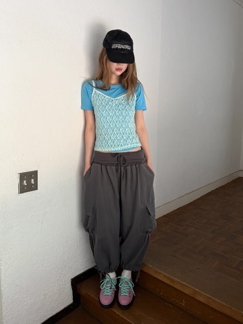fold shirring cargo capripants
