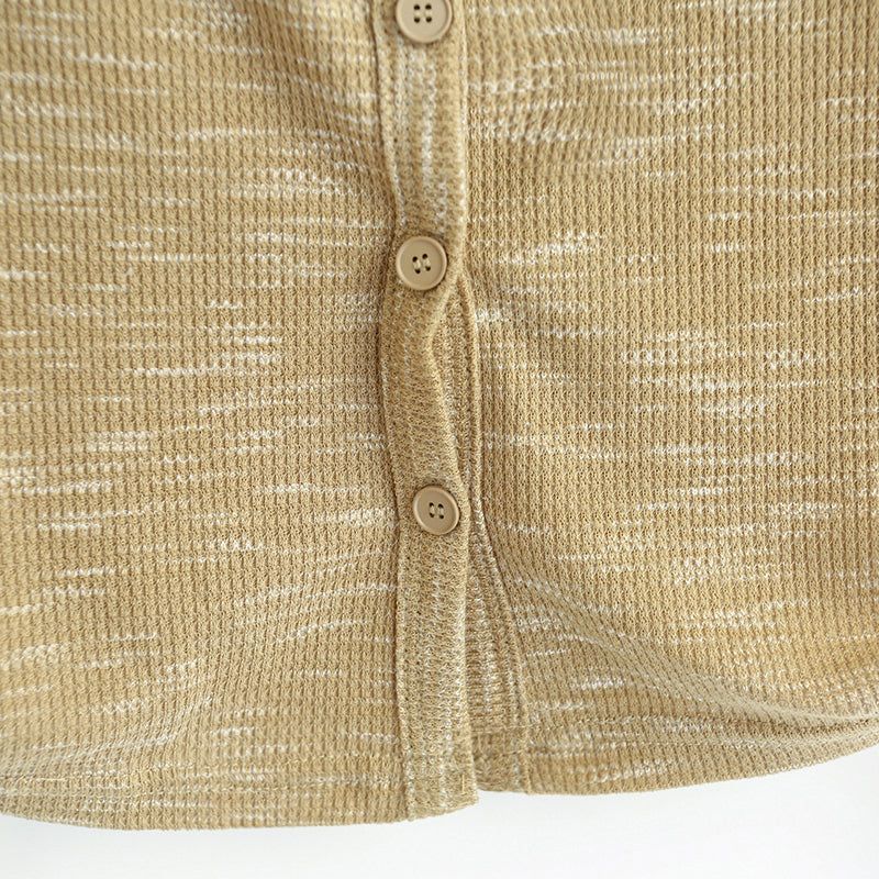 String wrap button short sleeve cardigan top 231216035