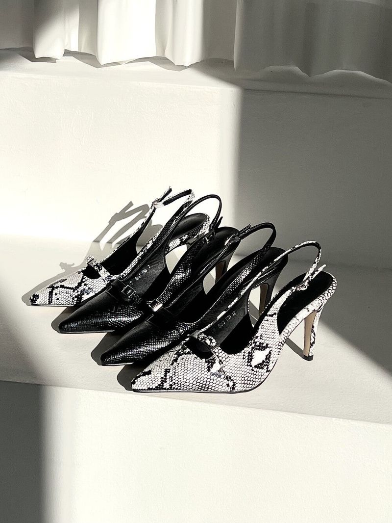 1037. Buckle python stilettos slingback (2color)