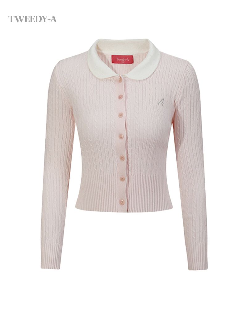 TWEEDY-A（ツウィーディア）の「Stella A Hotfix Twisted Collar Knitwear Cardigan PINK（Tops）」