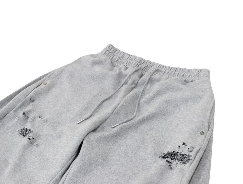 destroyed side tuck sweat pants (gray)