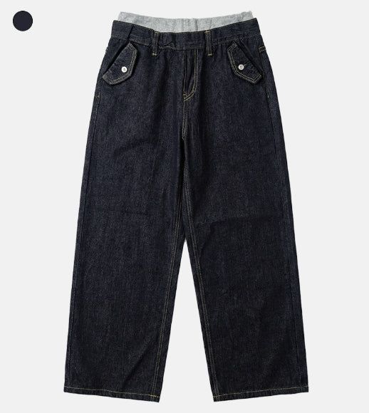 Band-layered low denim pants