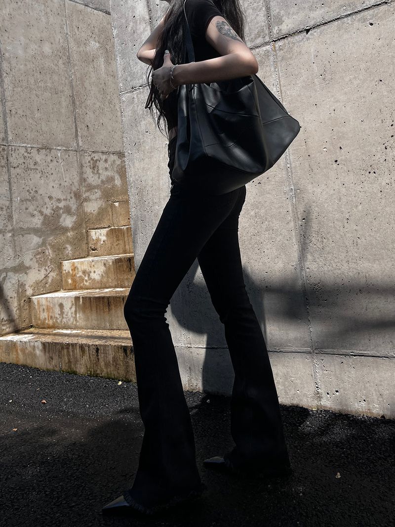 black zipper bootcut denim