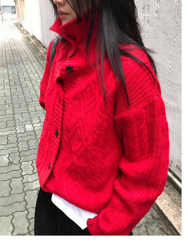 Wool fisher high neck cardigan 