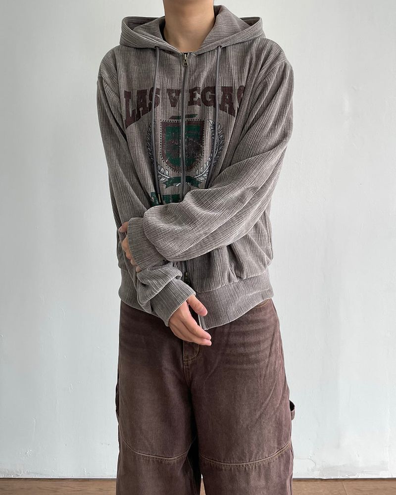 Crack Velvet Hooded Zip-Up