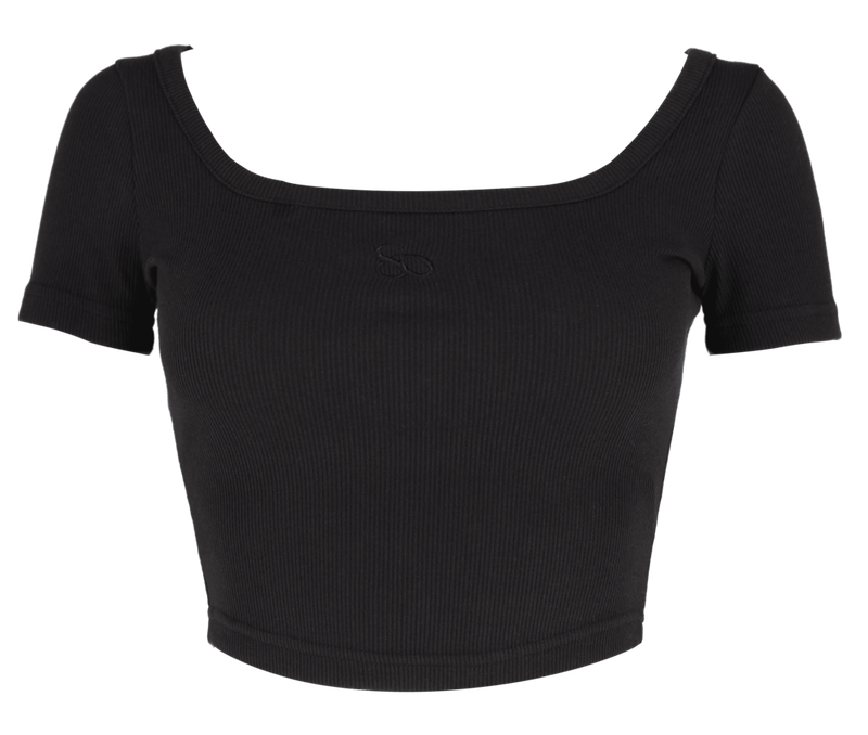  [Seow] Croped logo T-shirts, black