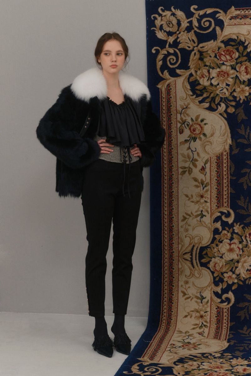 Fox collar fur coat