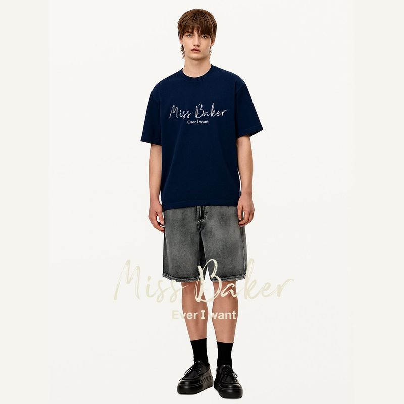 Miss Baker（ミスベイカー）の「Miss Baker エンボニードルTシャツ ネイビー(MAN)（トップス）」