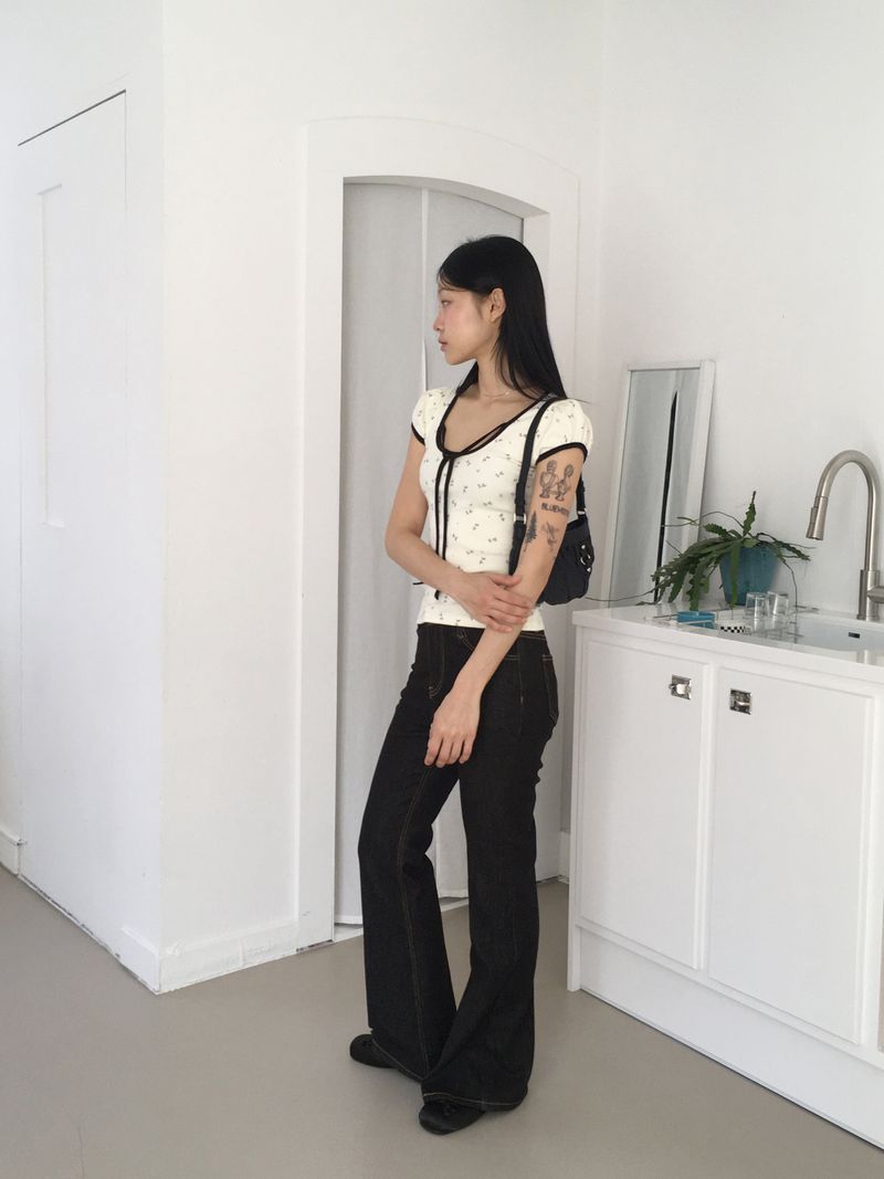 [3color] Libby stitched leg loom bootcut raw denim pants