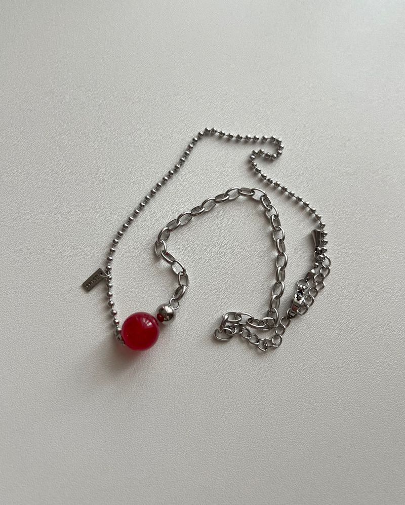 Ret Red Jade Stone Christmas Gift Recommendation Stainless Steel Bold Ball Layered Choker Short Beads Necklace