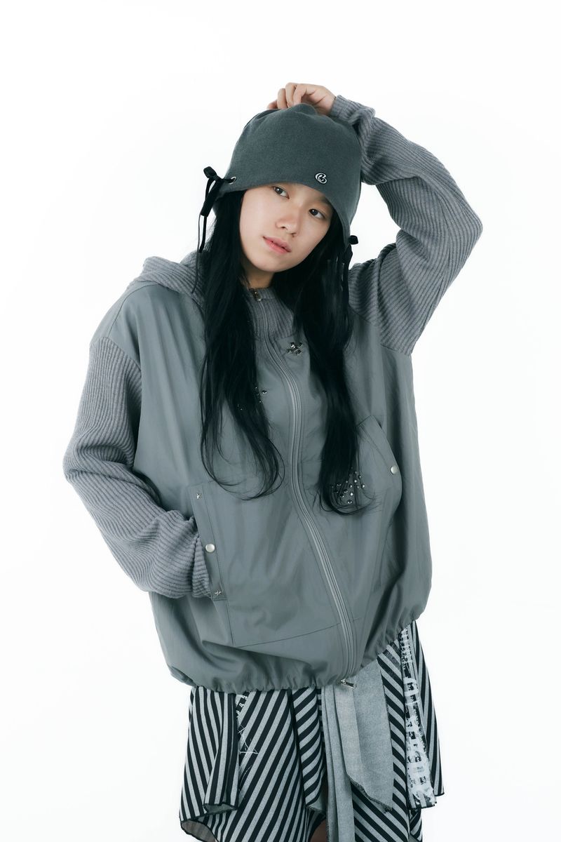 studs nylon knitzip hoodie(gray)