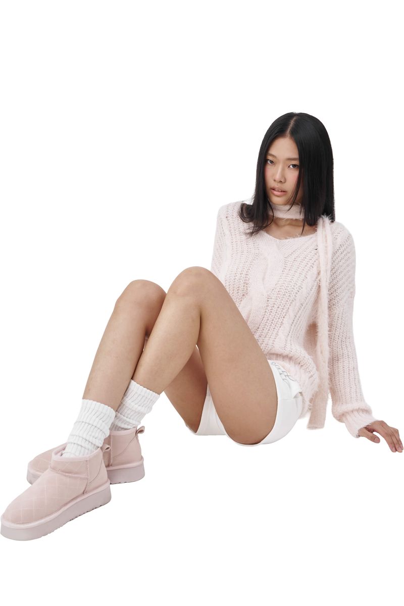Softy cable knit & muffler, Pink