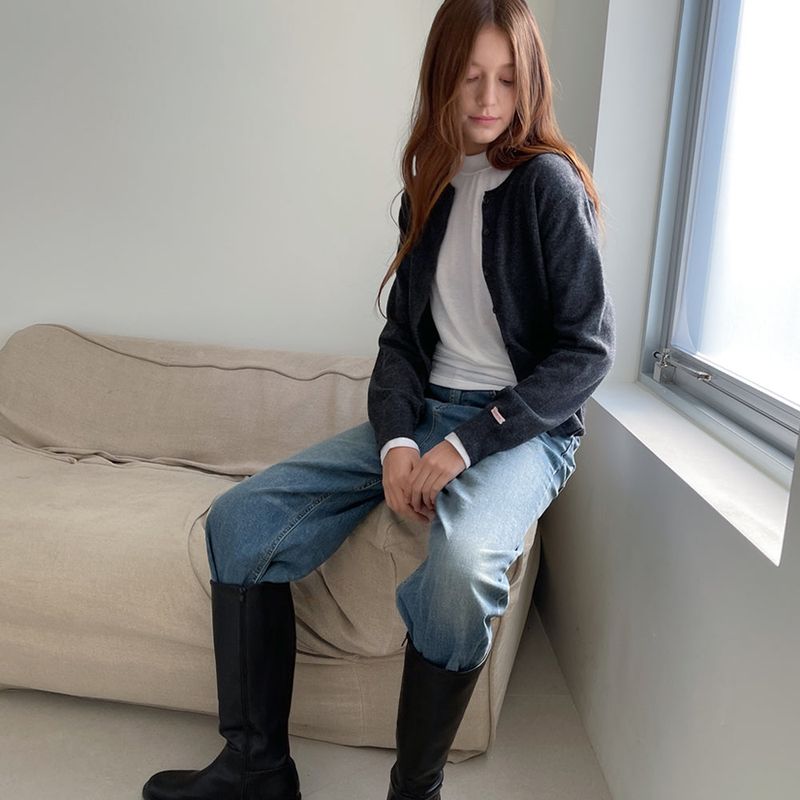 Rolling Knit Cardigan _Deep Charcoal