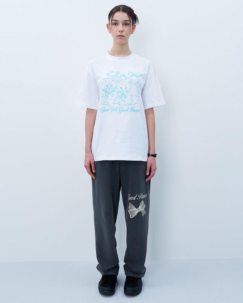 RIBBON CATS TSHIRT-WHITE