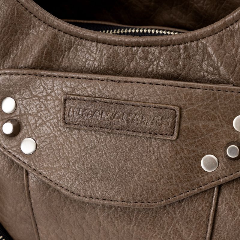Studded Leather Shoulder Bag (Brown)