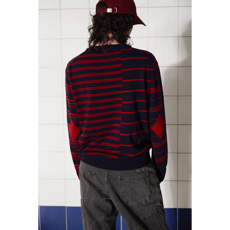 ARGYLE ELBOW STRIPE KNIT / NAVY