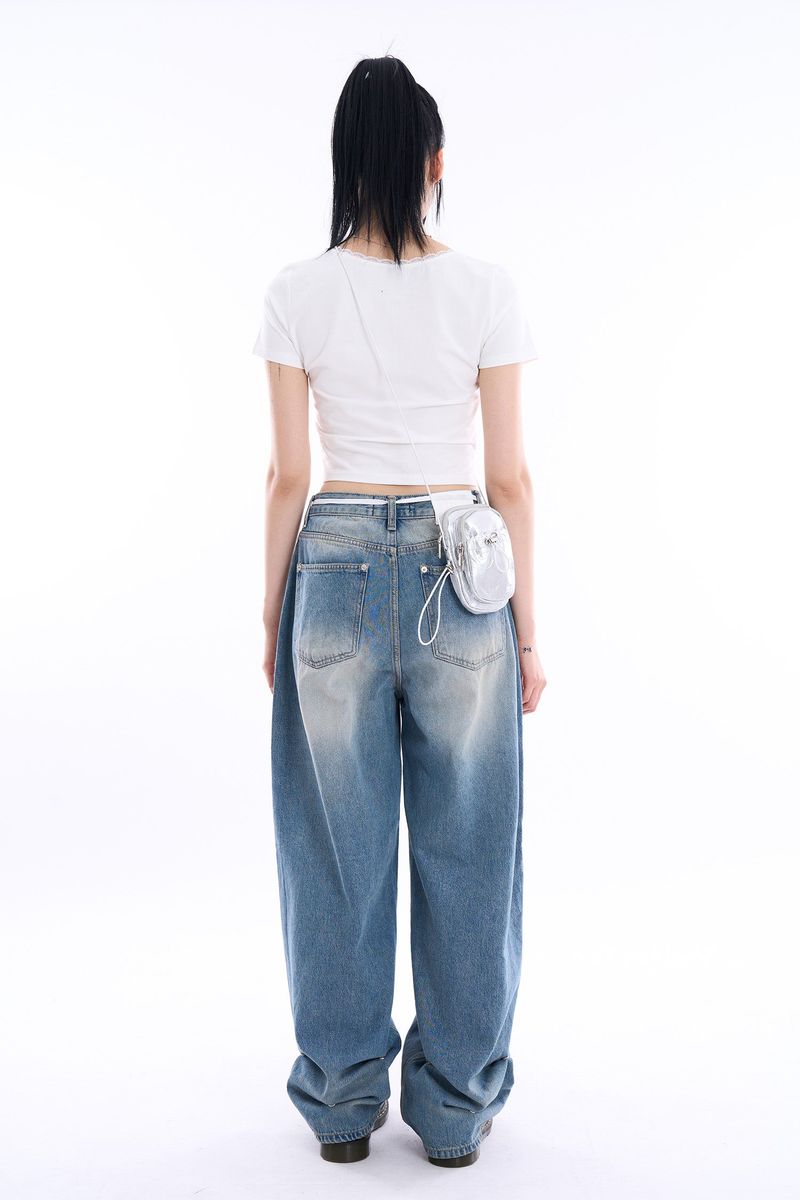 Triangle snap wide denim pants