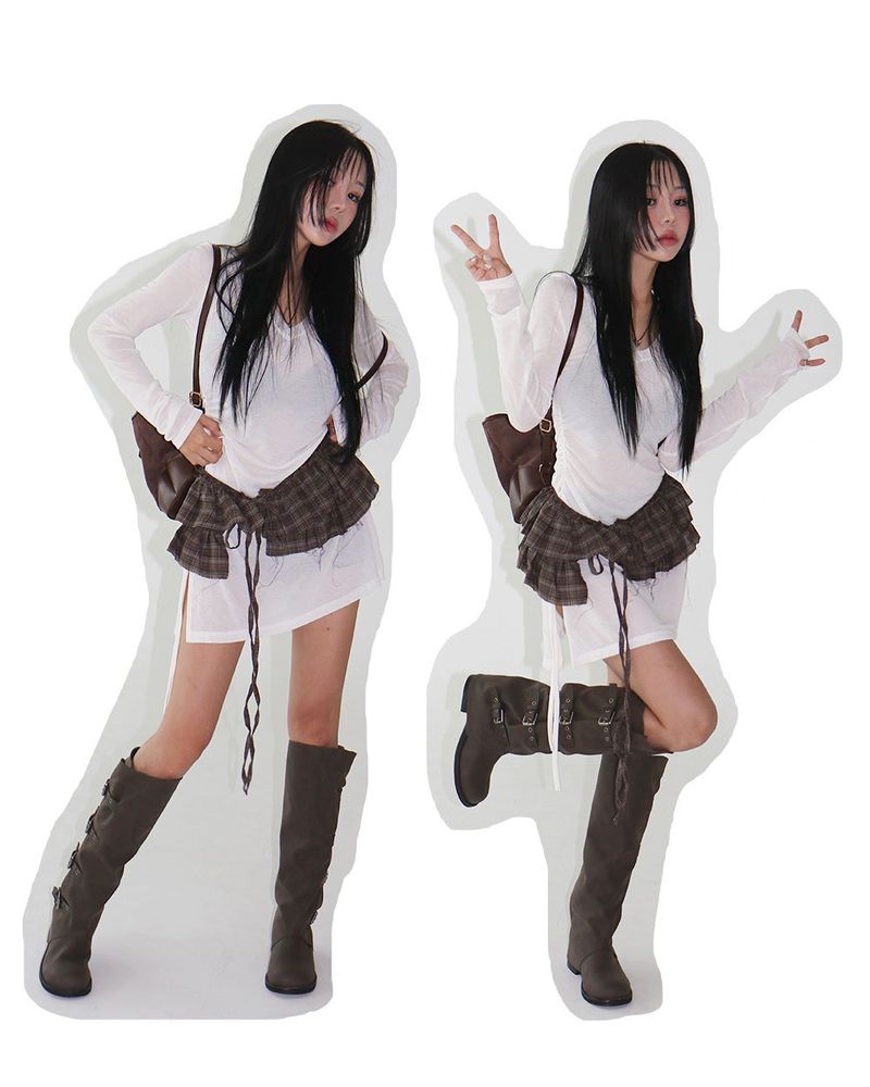 Delight-J(ディライトジェイ)の「See-through Shirring V-neck Long T-shirt(Tops)」