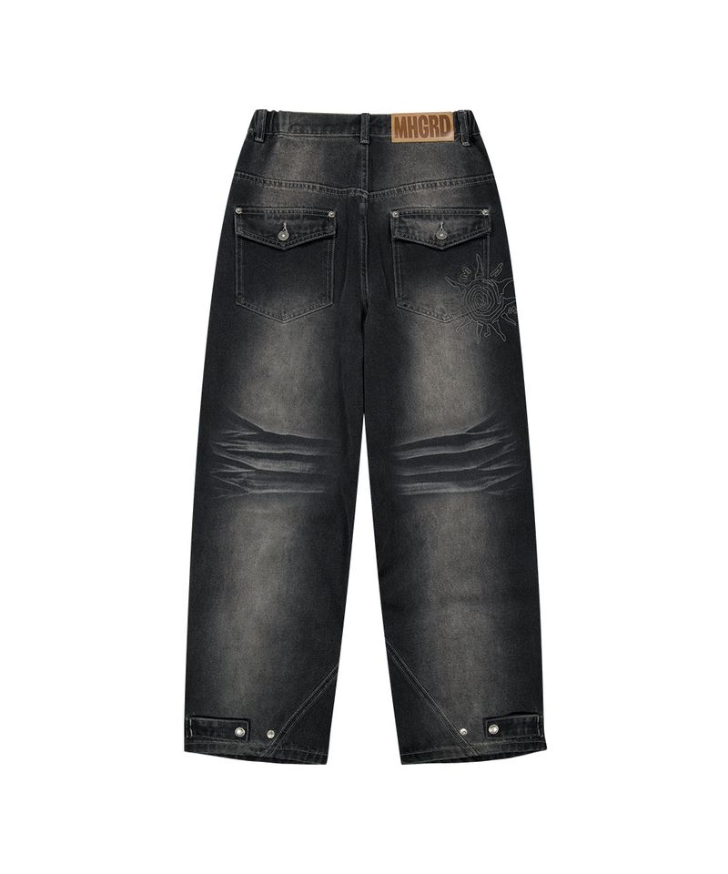 WASHED POCKET DENIM PANTS_BLACK