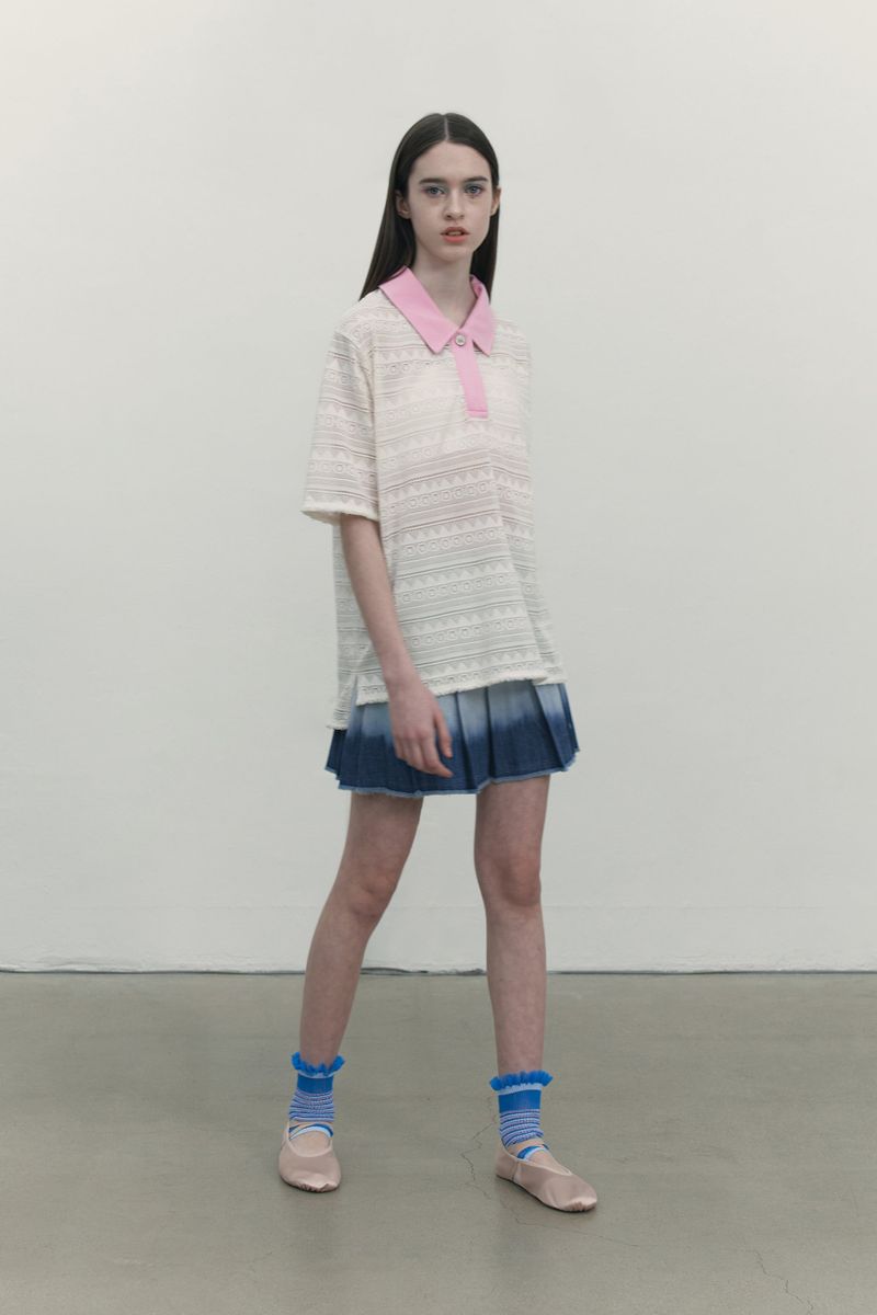GRADATION PLEATS DENIM SKIRT [BLUE]