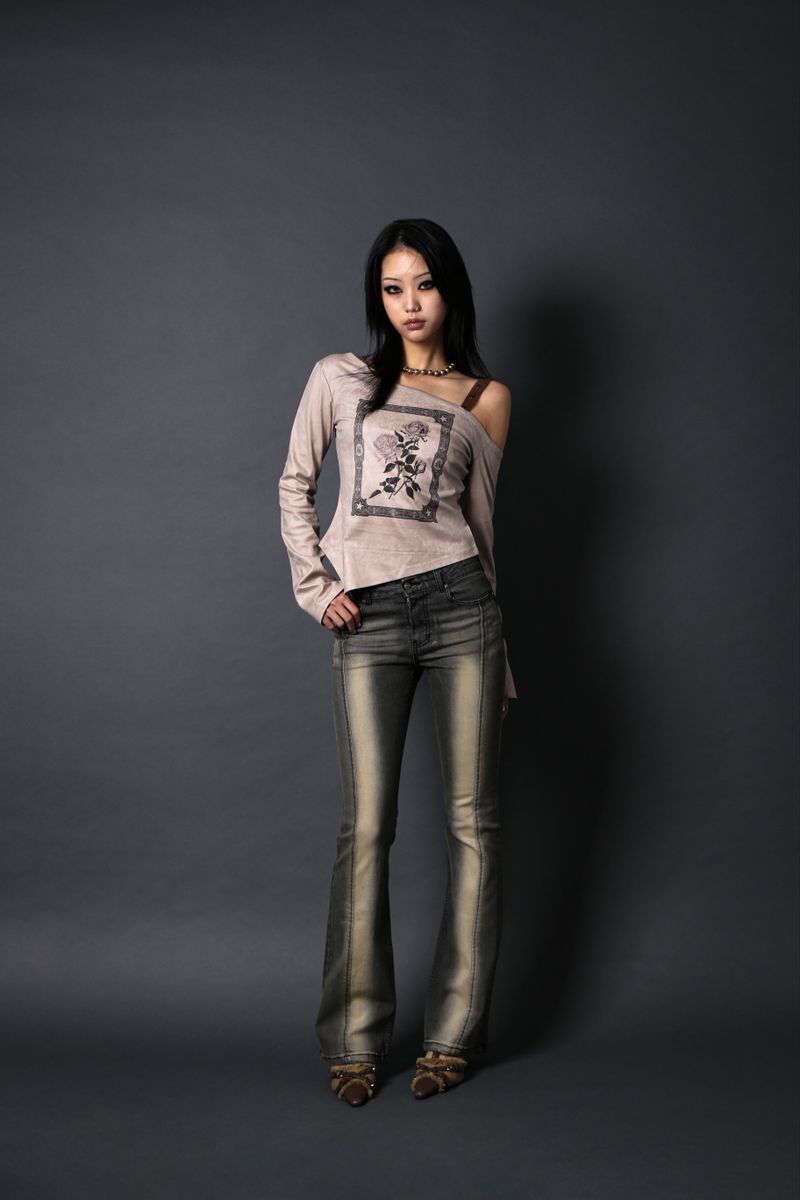ONE SHOULDER SUEDE TOP #BEIGE