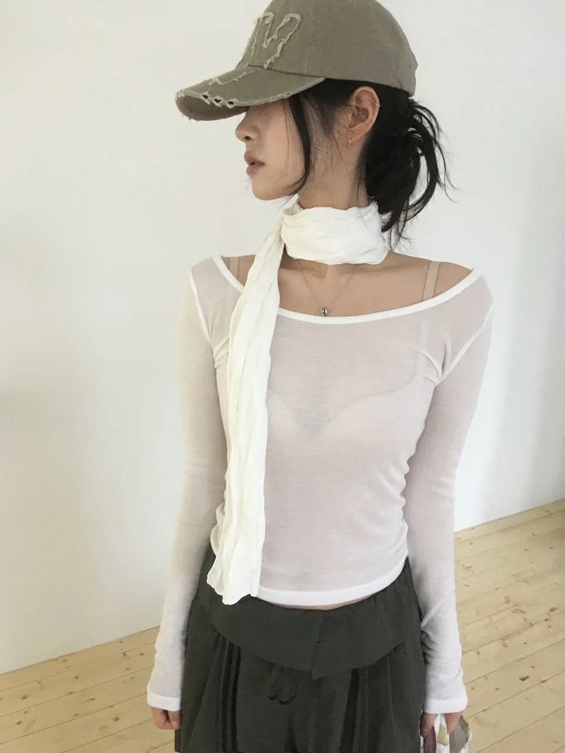 moroi（モロイ）の「See-through long-sleeve tee（Tops）」