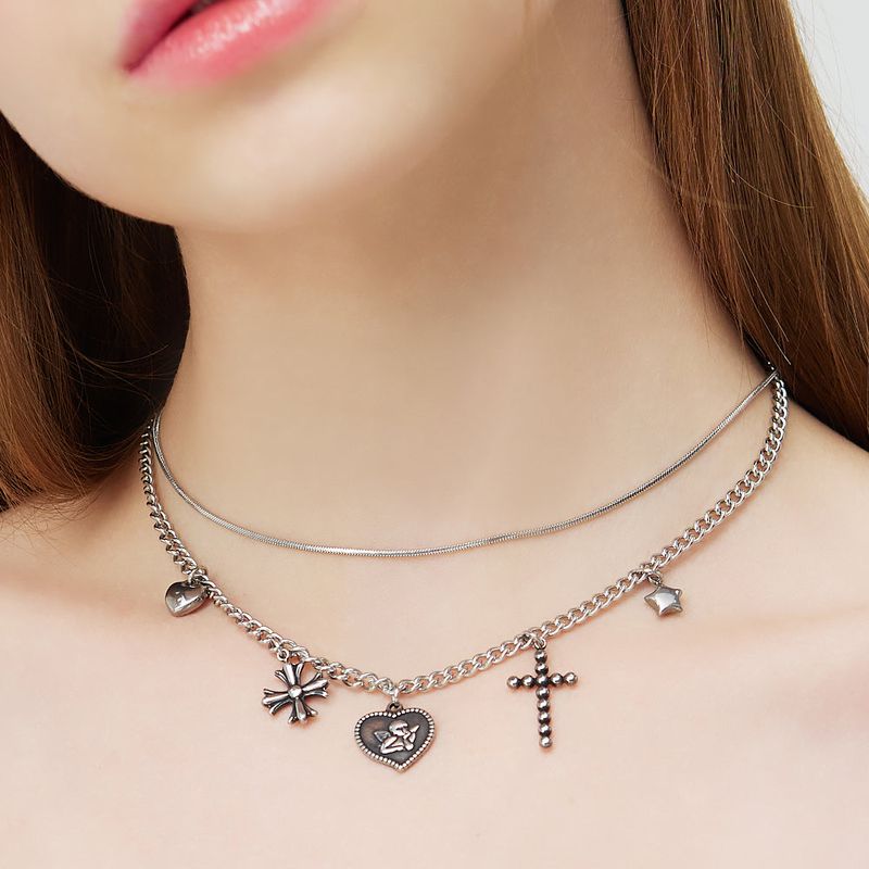 [SET] HEART STAR CROSS LAYERD NECKLACE