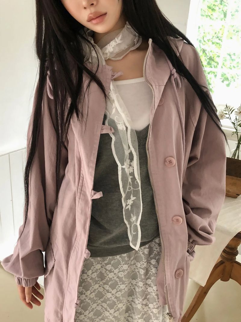Ike Button High Neck Hooded Field Jacket