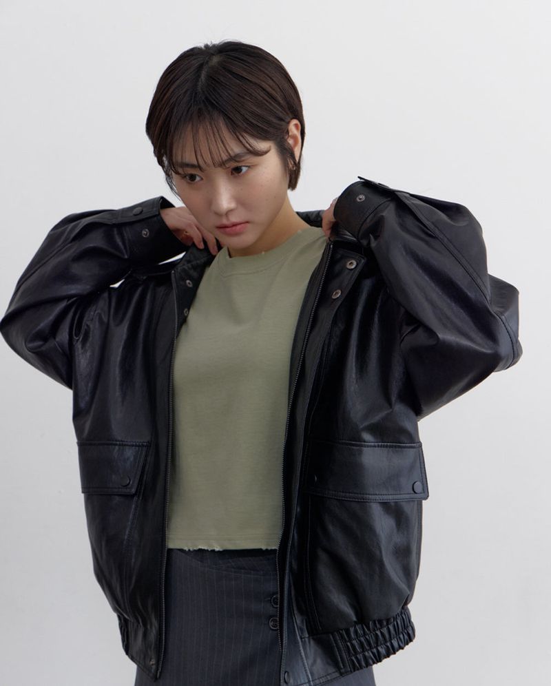 Oversized Faux Leather Blouson (Black)