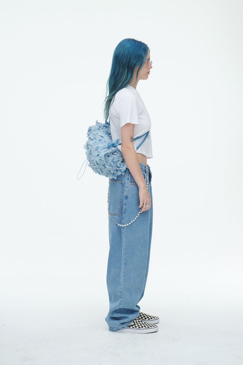 Checkerboard Denim Vagabond Bag Light Blue