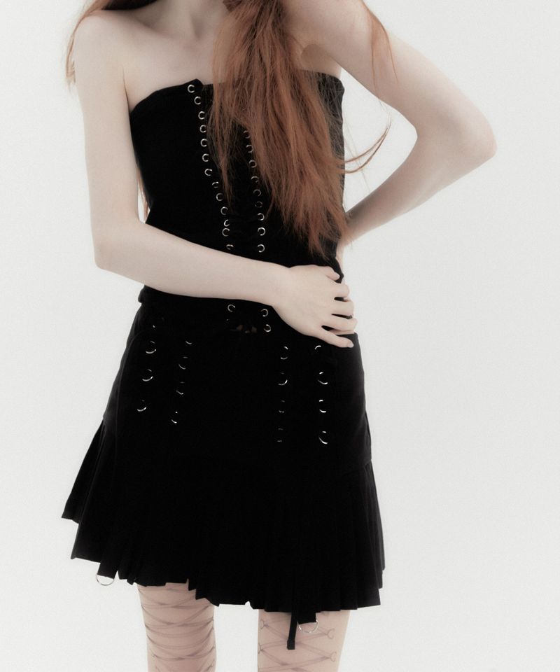 Corset Pleated Low Skirt Black
