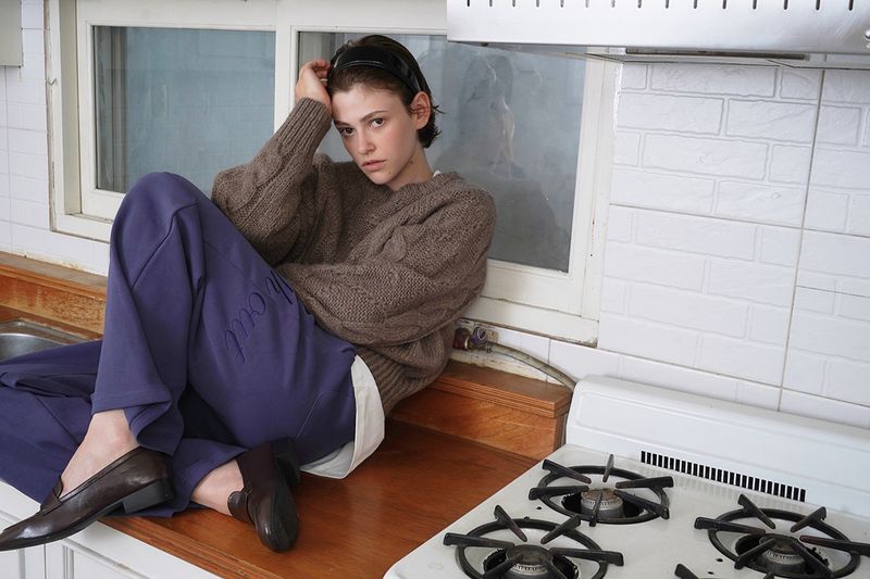 Lettering sweat pants_blue