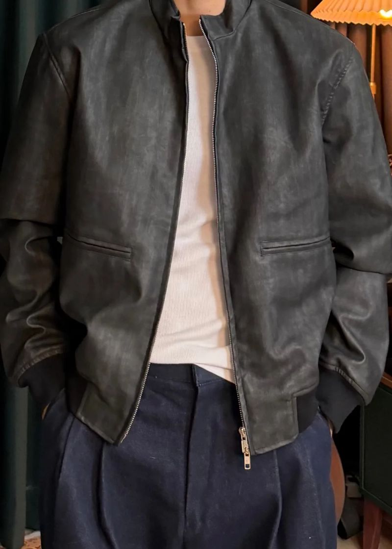 Line Crop Leather Jacket 2COLOR